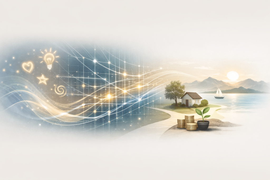 Manifestation definition illustrated with internal to external transformation